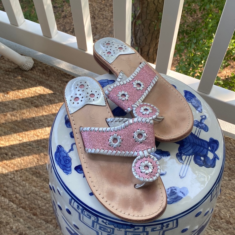 Jack Rogers Pink + Silver Glitter Sandals - Size 8